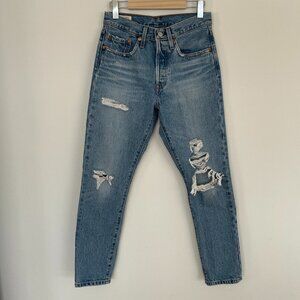 Levi's 501 Skinny Premium Big E  High Waist Ripped Light Blue Grunge Indie Jeans